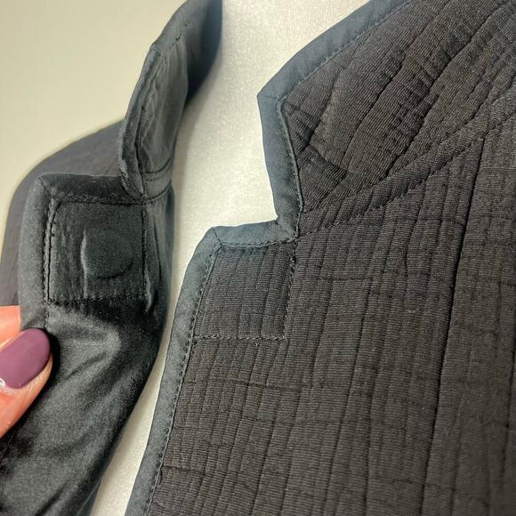 Chicos 1 Black Silk Blend Open Front Jacket Textured Stand Collar Magnet Closure - Picture 4 of 11